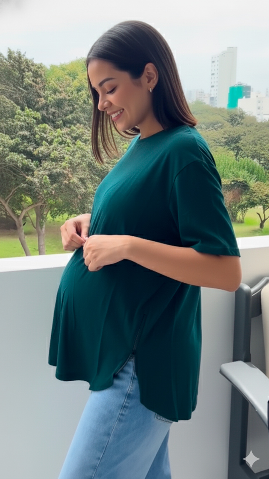 Polo Maternal MangaCorta, Lactancia Cierres Ocultos Laterales, Algodon VerdeMilitar 2