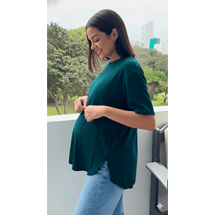 Polo Maternal MangaCorta, Lactancia Cierres Ocultos Laterales, Algodon VerdeMilitar