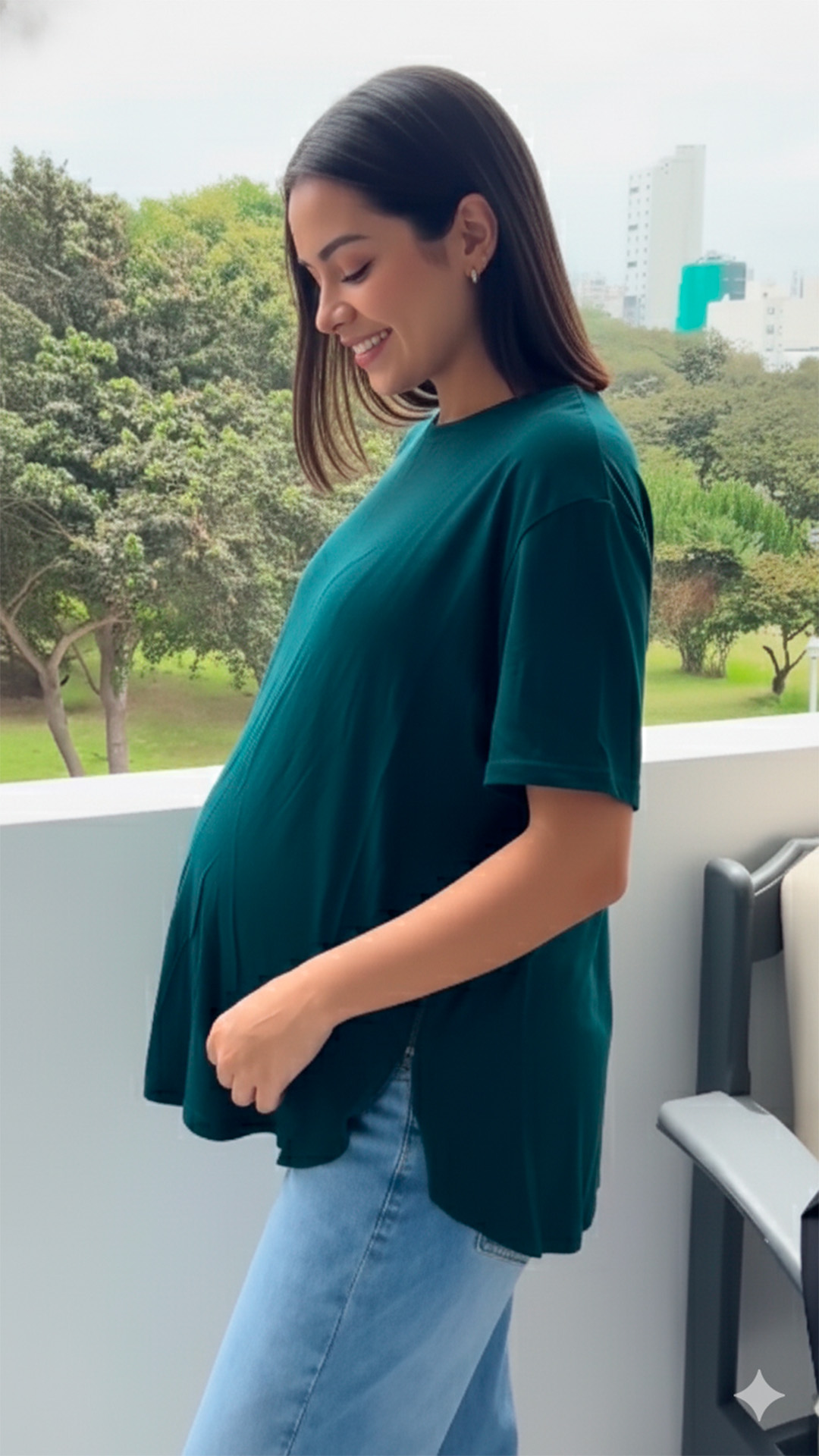 Polo Maternal MangaCorta, Lactancia Cierres Ocultos Laterales, Algodon VerdeMilitar 3