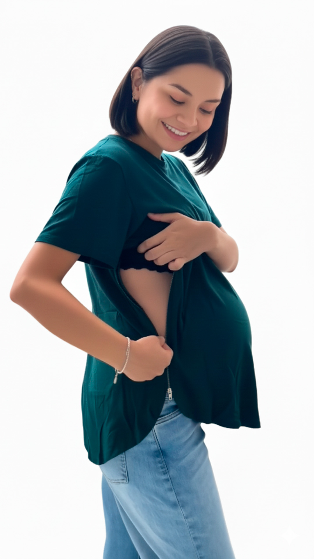 Polo Maternal MangaCorta, Lactancia Cierres Ocultos Laterales, Algodon VerdeMilitar 6