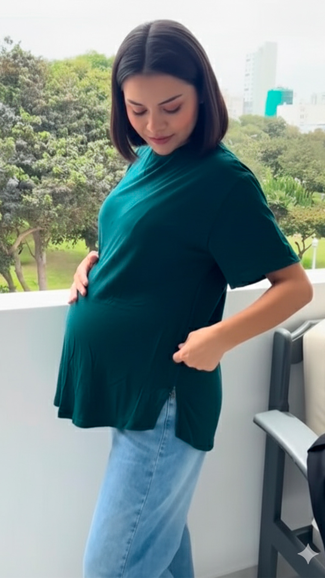 Polo Maternal MangaCorta, Lactancia Cierres Ocultos Laterales, Algodon VerdeMilitar 4