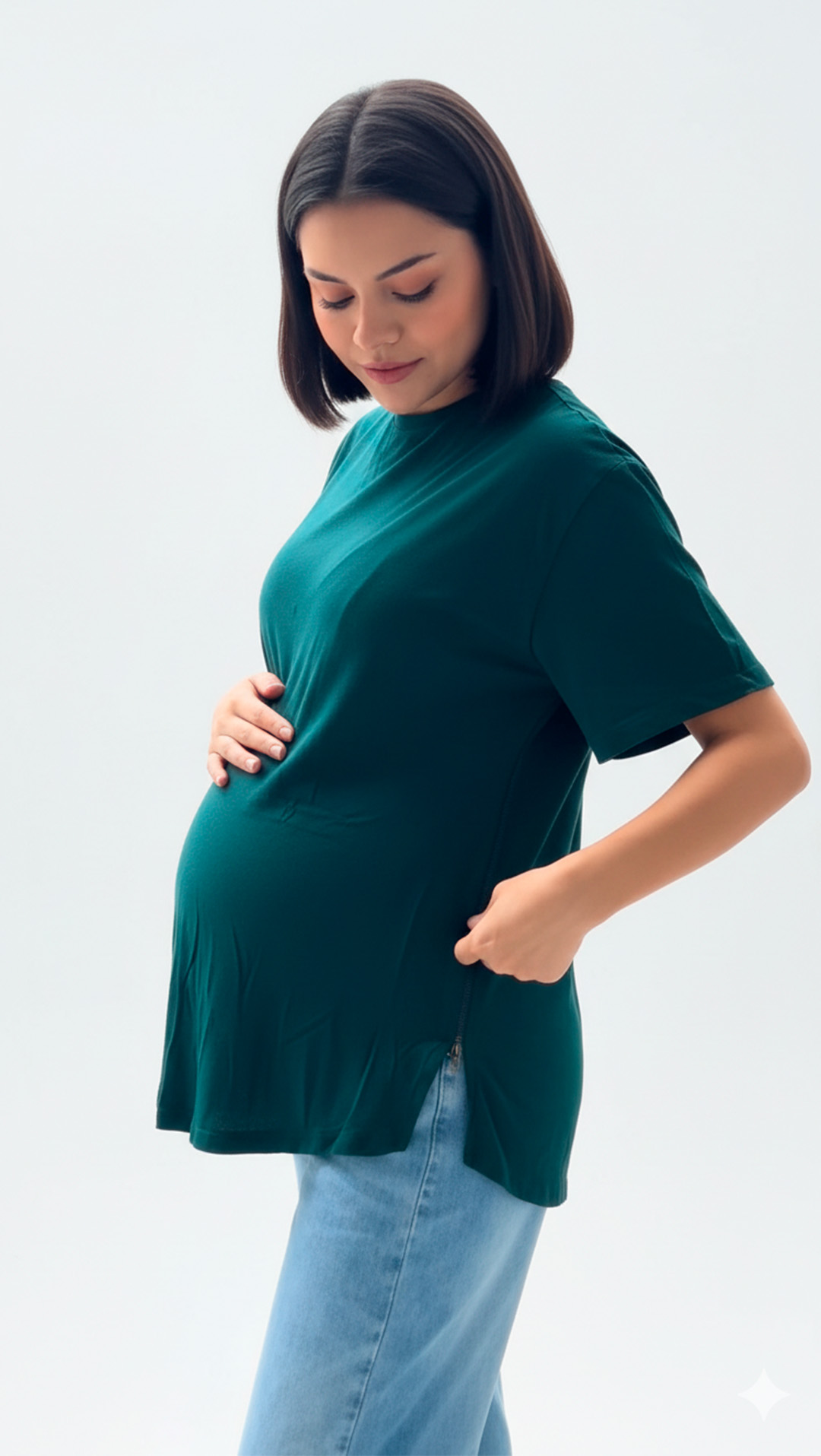 Polo Maternal MangaCorta, Lactancia Cierres Ocultos Laterales, Algodon VerdeMilitar 7