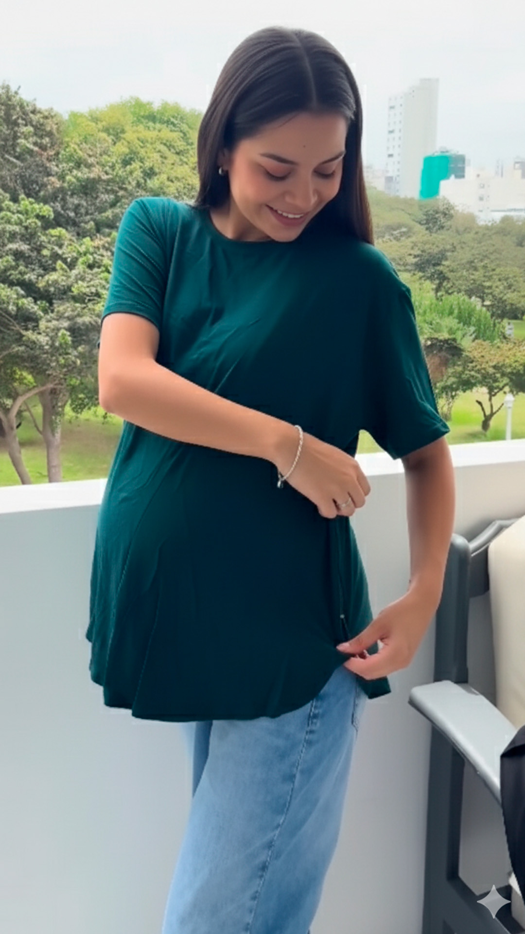 Polo Maternal MangaCorta, Lactancia Cierres Ocultos Laterales, Algodon VerdeMilitar 5