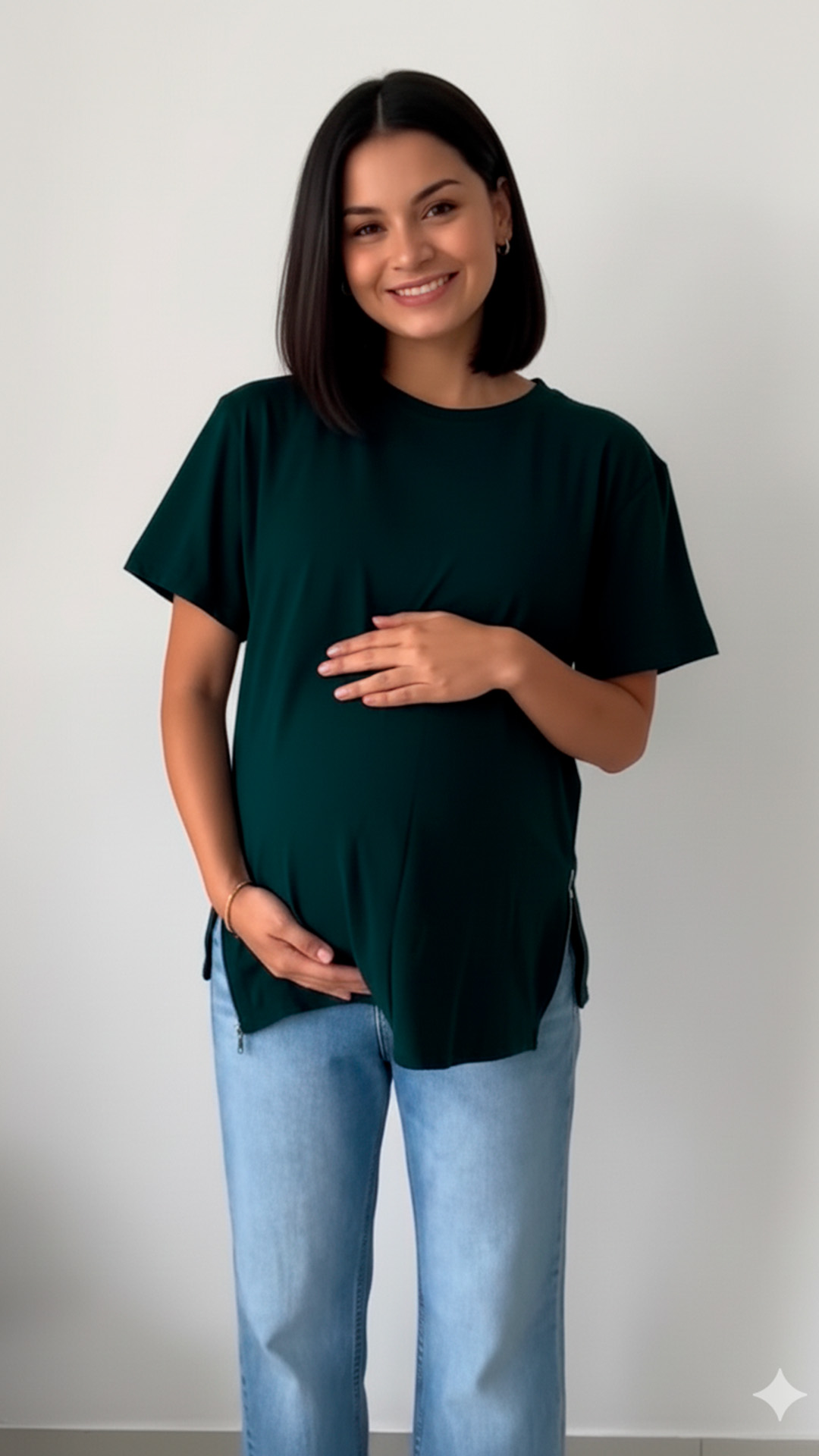 Polo Maternal MangaCorta, Lactancia Cierres Ocultos Laterales, Algodon VerdeMilitar 9