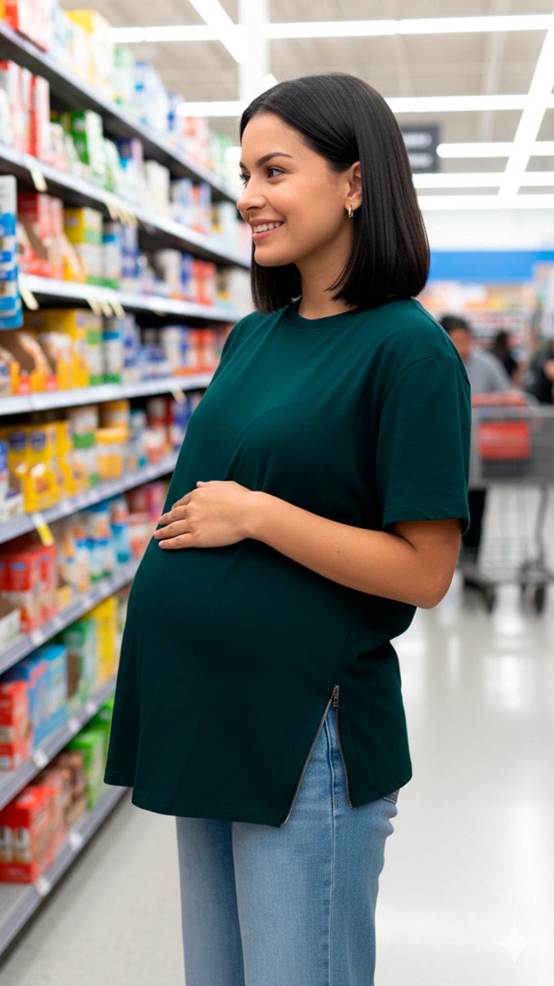 Polo Maternal MangaCorta, Lactancia Cierres Ocultos Laterales, Algodon VerdeMilitar 20