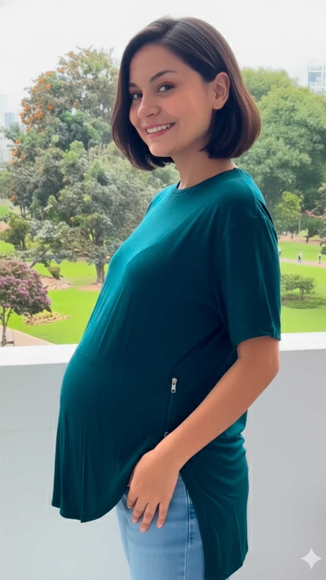 Polo Maternal MangaCorta, Lactancia Cierres Ocultos Laterales, Algodon VerdeMilitar 10