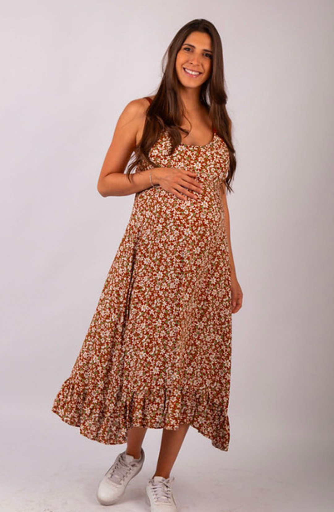 Vestido Maternal Tiritas Broche y Top Lactancia, MarronFlores 11