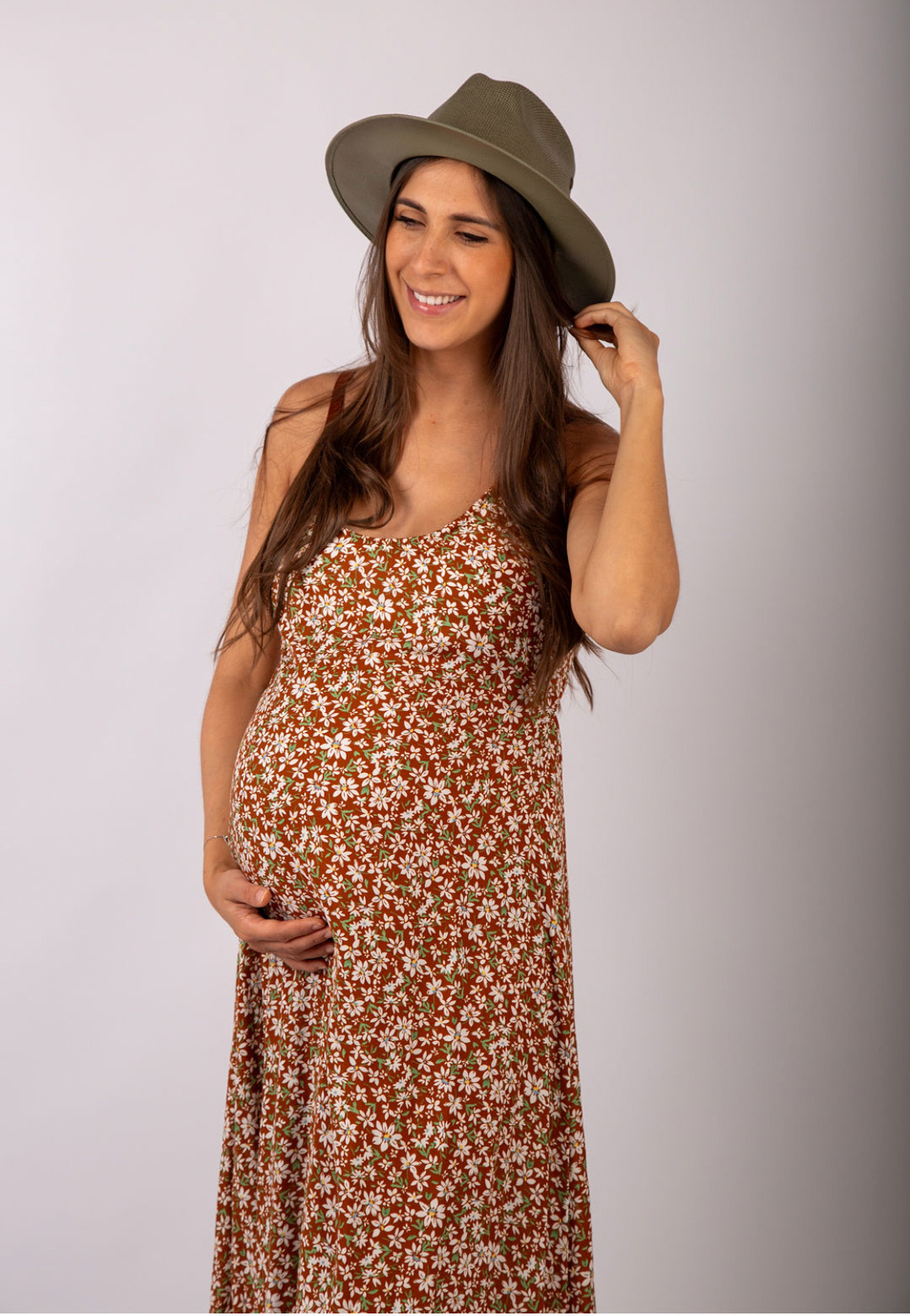 Vestido Maternal Tiritas Broche y Top Lactancia, MarronFlores 15