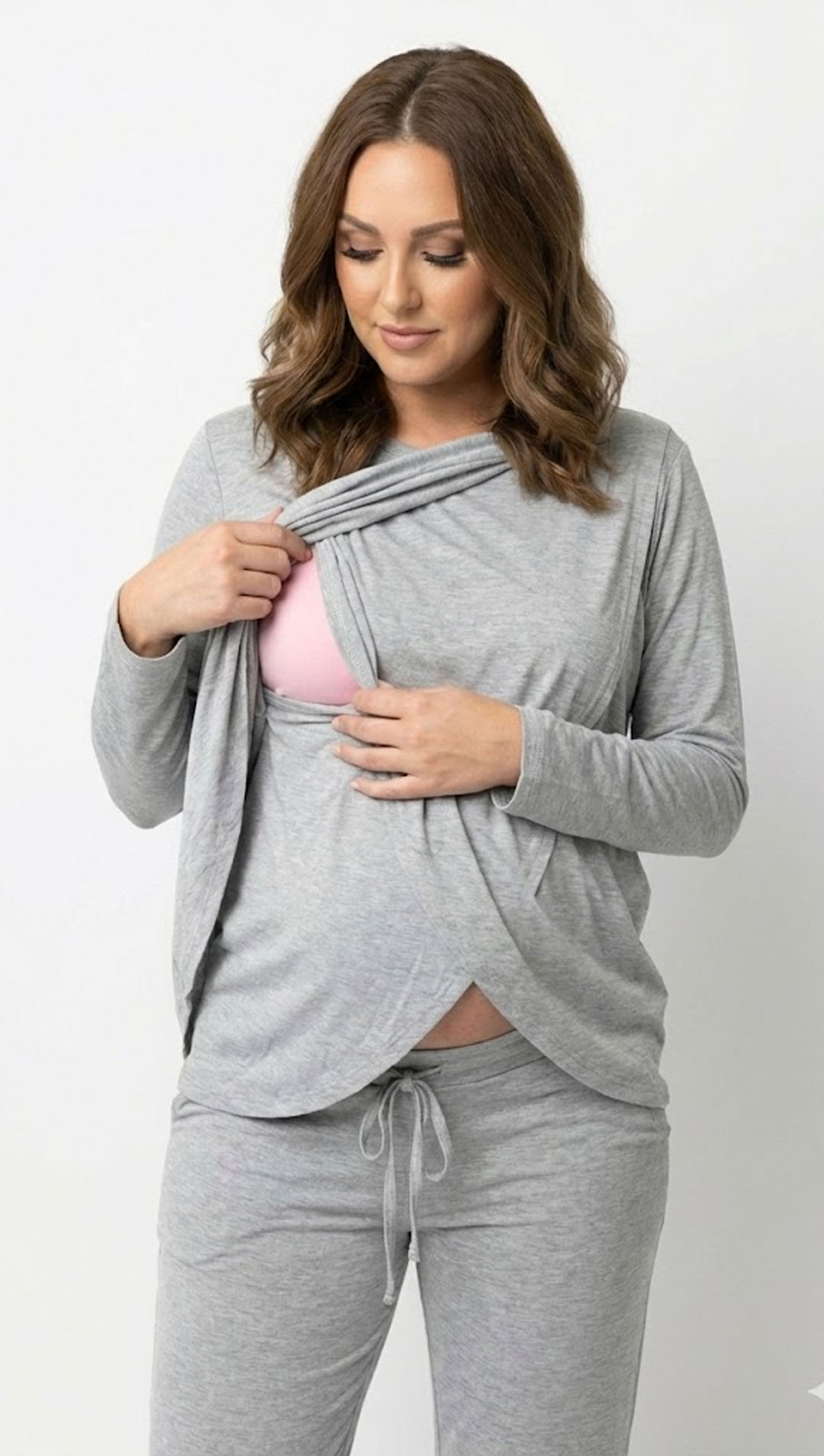 Buzo Maternal Algodon Aperturas Laterales Lactancia, Gris 4