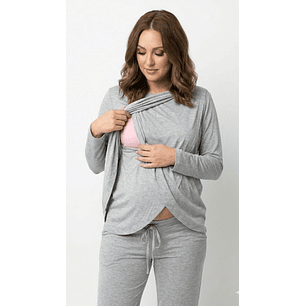 Buzo Maternal Algodon Aperturas Laterales Lactancia, Gris