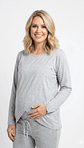 Buzo Maternal Algodon Aperturas Laterales Lactancia, Gris - Miniatura 1
