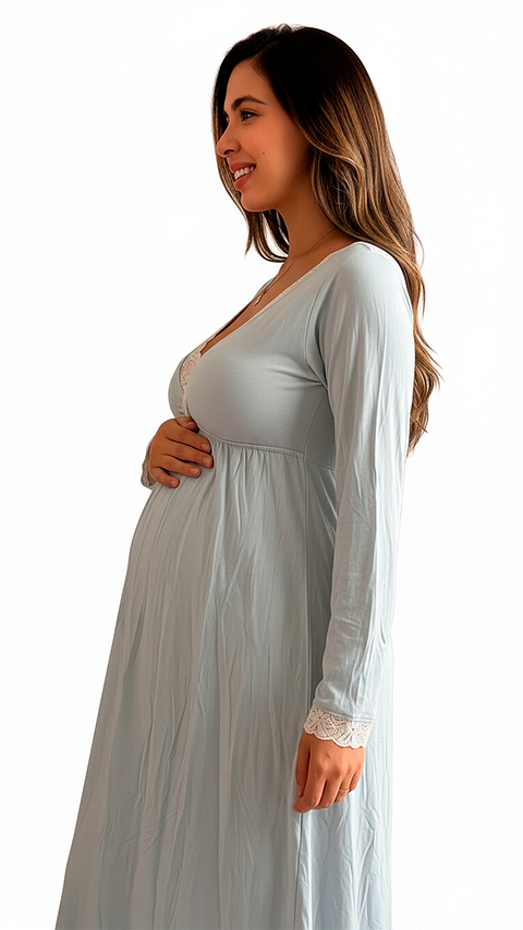 Camisón Maternal Victoria: Manga Larga & Sistema de Lactancia (Gris)