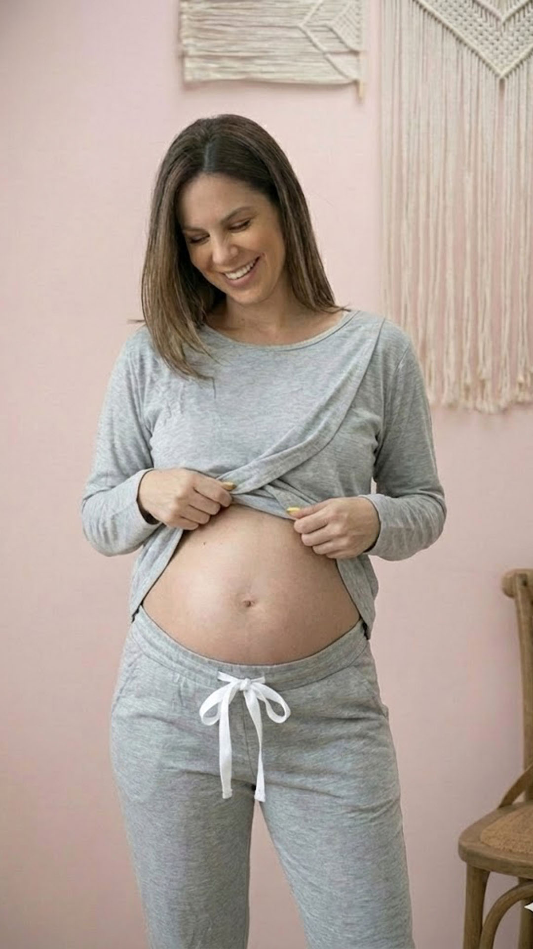 Buzo Maternal Algodon Aperturas Laterales Lactancia, Gris 5