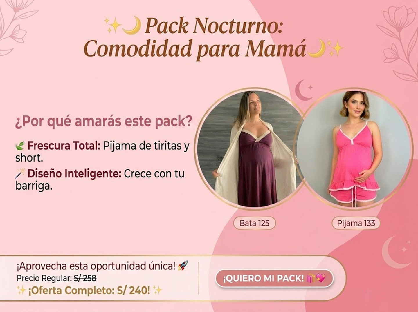 Pack Bata, Pijama Maternal Short Polo Tirita 1