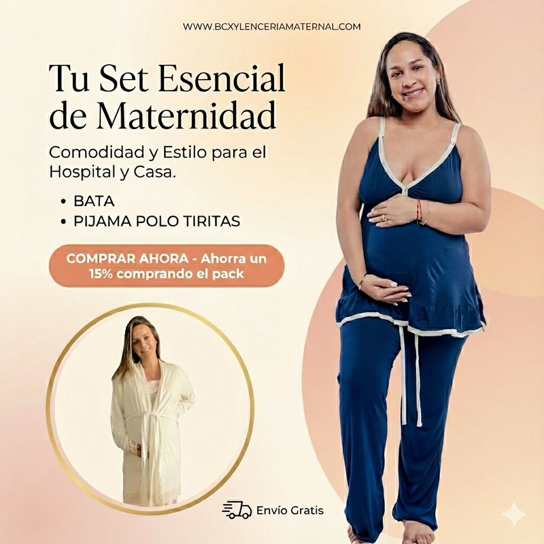 Pack Dormir, Bata, Pijama Maternal Pantalon Polo Tiritas 1