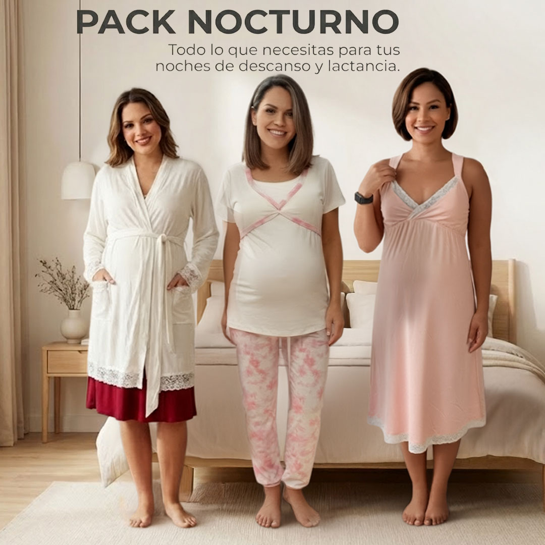 Pack Bata, Camisón Maternal MangaCero, Pijama Pantalon  2