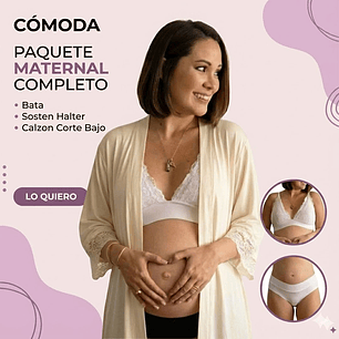 Pack Bata, Sostén Maternal Halter y Calzón CorteBajo
