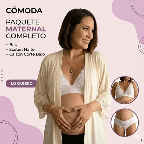 Pack Bata, Sostén Maternal Halter y Calzón CorteBajo
