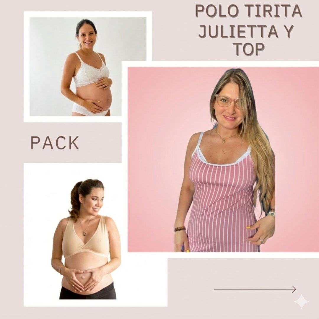 Pack Polo Lactancia Tiritas, Sostenes Maternal Julietta y Sostén Top 3