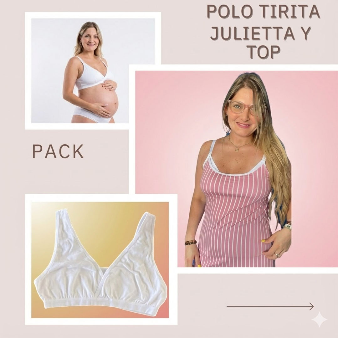 Pack Polo Lactancia Tiritas, Sostenes Maternal Julietta y Sostén Top 5