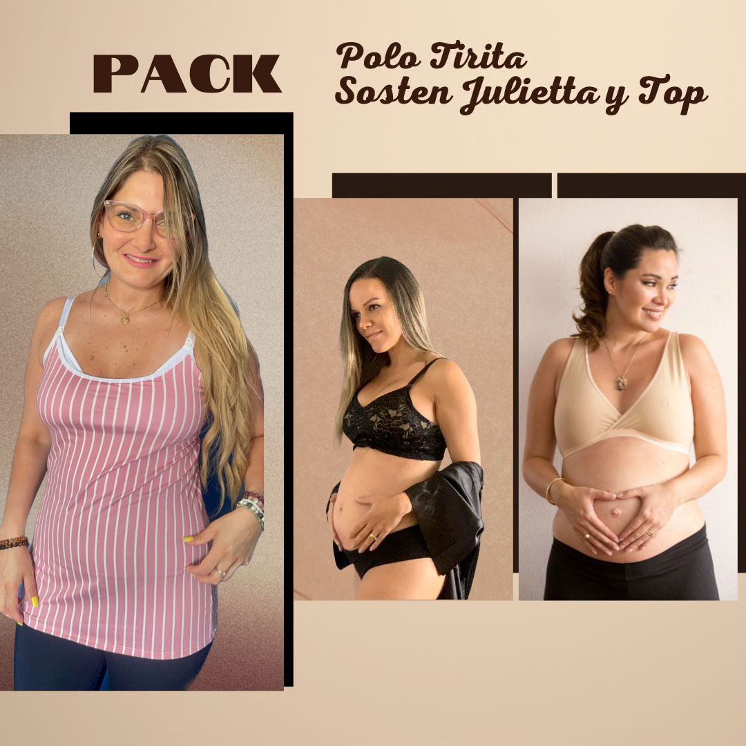 Pack Polo Lactancia Tiritas, Sostenes Maternal Julietta y Sostén Top 2
