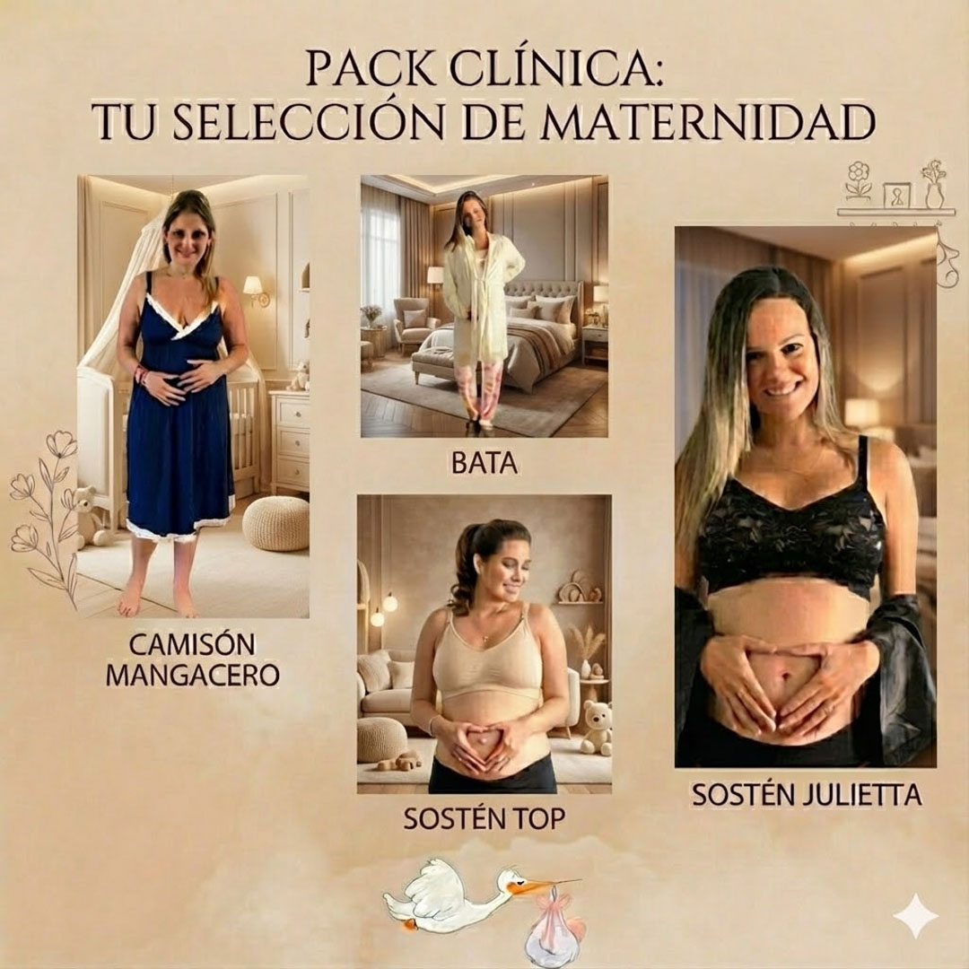 Pack Clínica1B (Bata, Camisón Maternal MangaCero, Sostenes Julieta y Top) 2