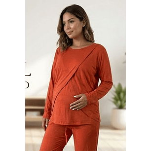 Buzo Maternal Algodon Aperturas Laterales Lactancia, Ladrillo