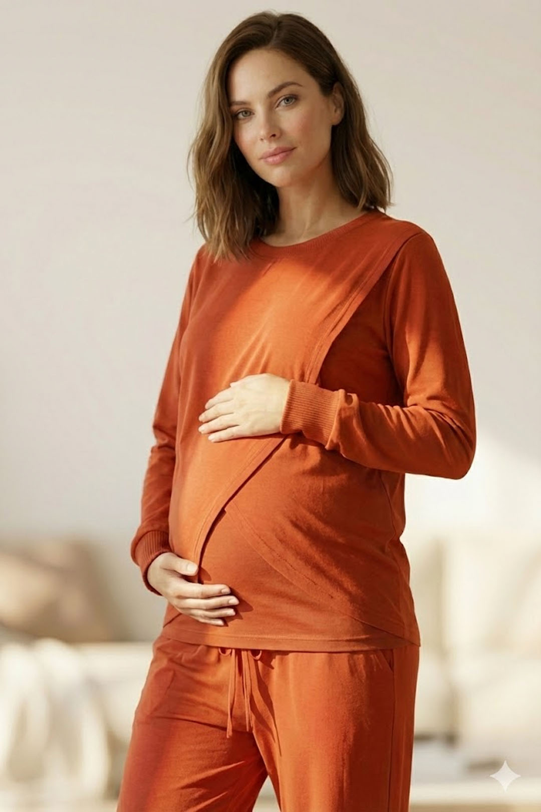 Buzo Maternal Algodon Aperturas Laterales Lactancia, Ladrillo 2