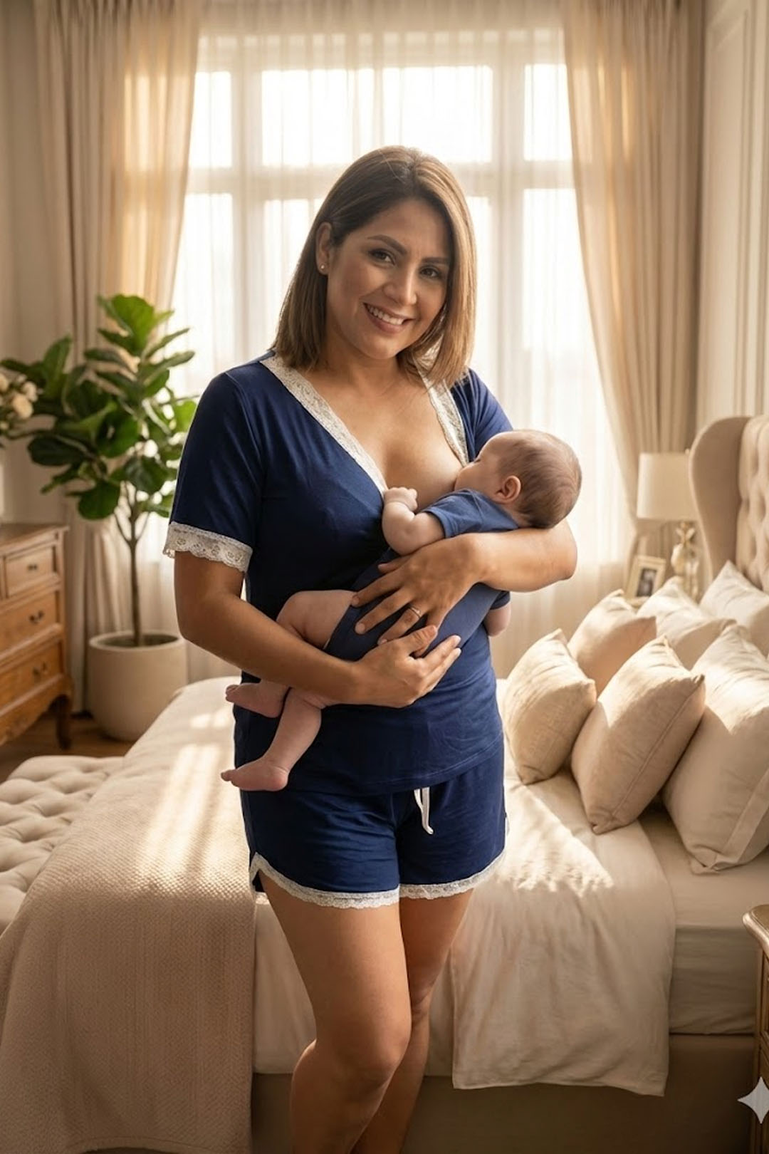 Pijama Maternal Short Polo MangaCorta, Algodon, Azul- COPIAR 10