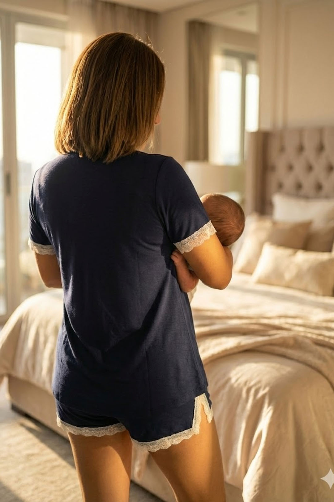 Pijama Maternal Short Polo MangaCorta, Algodon, Azul- COPIAR 12