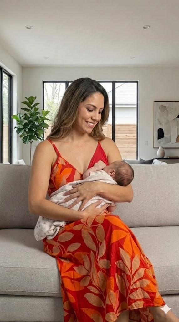 Vestido Maternal Tiritas Broche y Top Lactancia, RojoNaranja 10