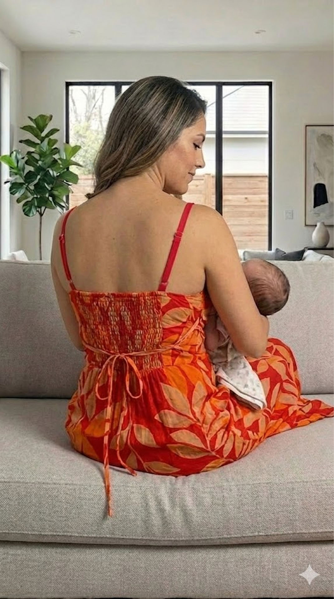 Vestido Maternal Tiritas Broche y Top Lactancia, RojoNaranja 11