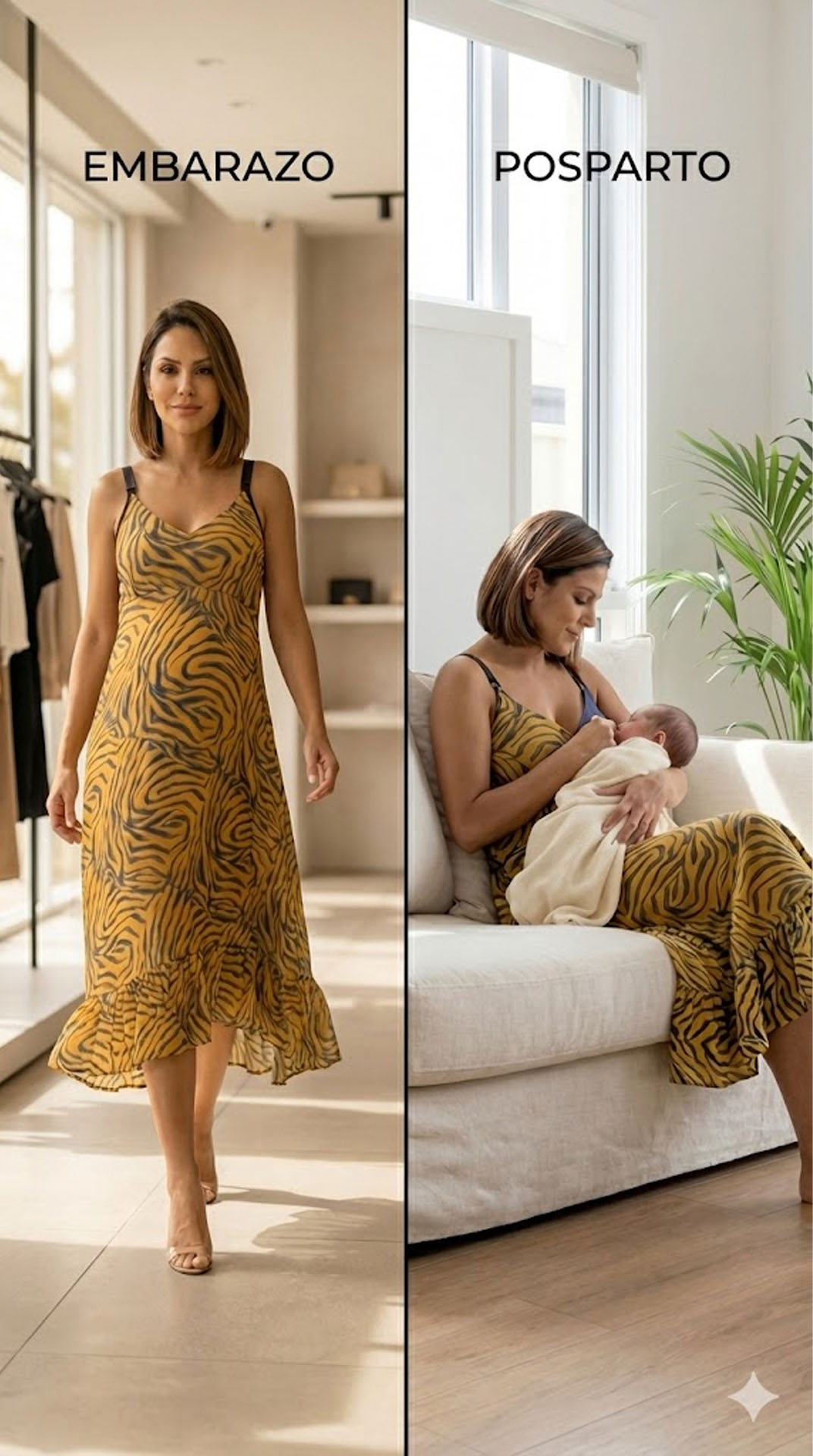 Vestido Maternal Tiritas Broche y Top Lactancia, AmarilloAzul 1