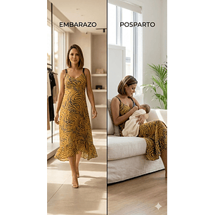 Vestido Maternal Tiritas Broche y Top Lactancia, AmarilloAzul