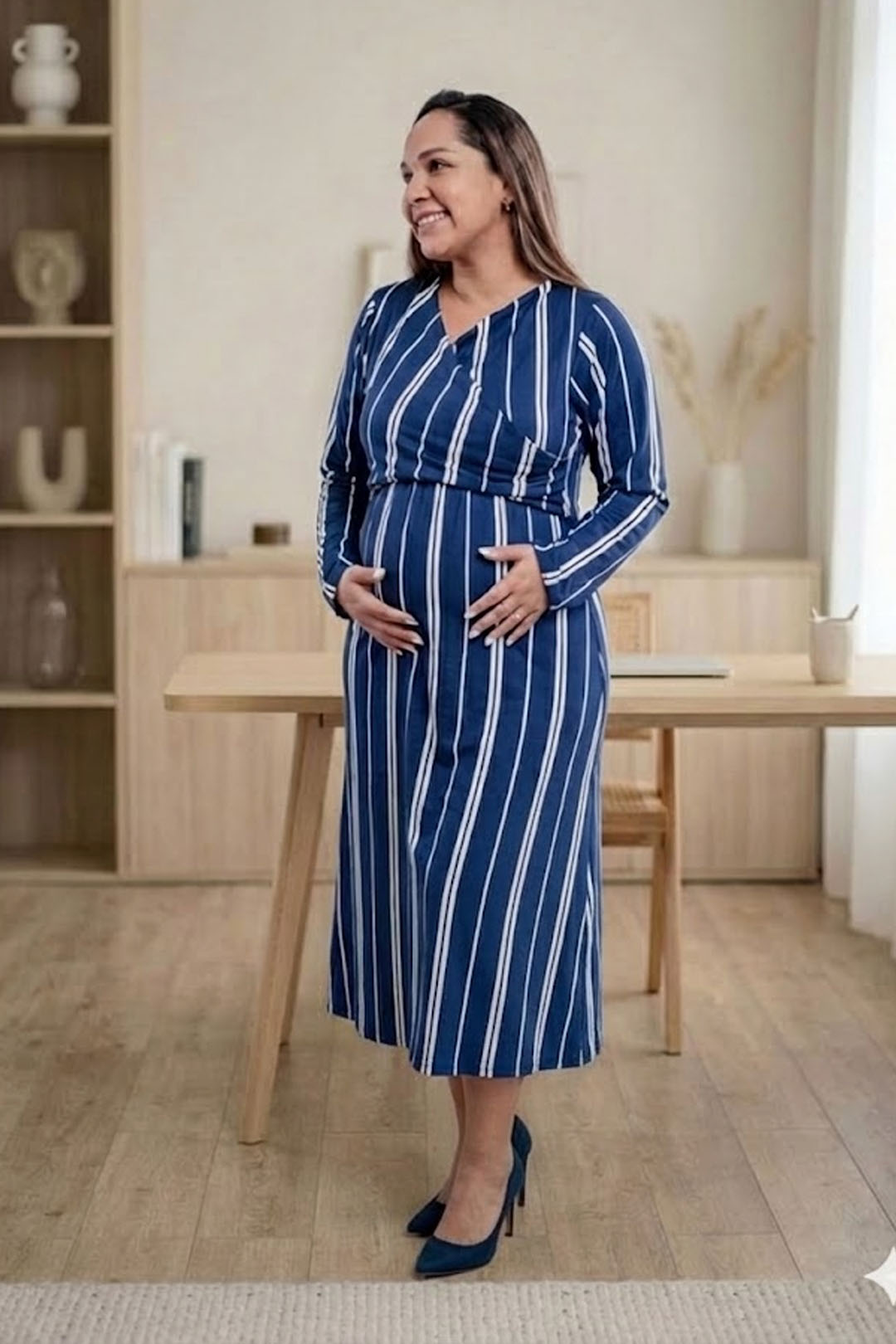 Vestido Maternal Roma, Con Sistema Lactancia,  MangaLarga Varios Colores 1