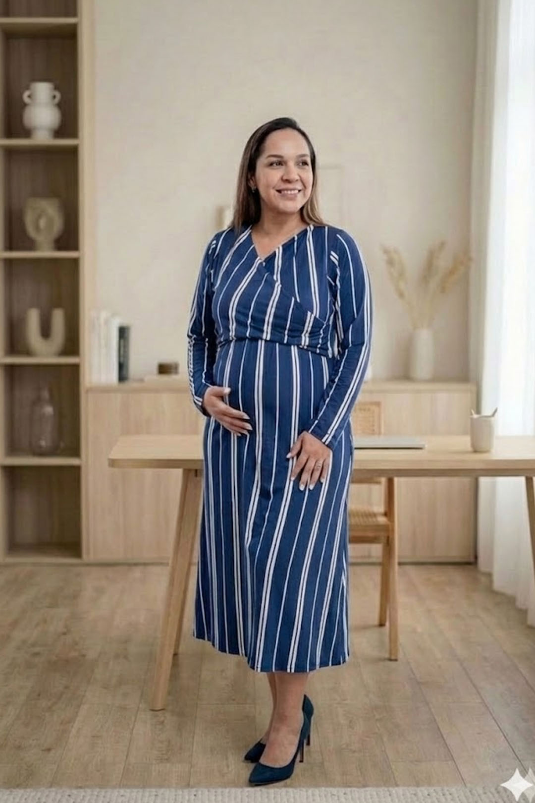 Vestido Maternal Roma, Con Sistema Lactancia,  MangaLarga Varios Colores 2