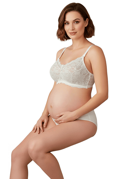 Sostén Maternal Julietta, Broche Lactancia, Encaje, BlancoBeige