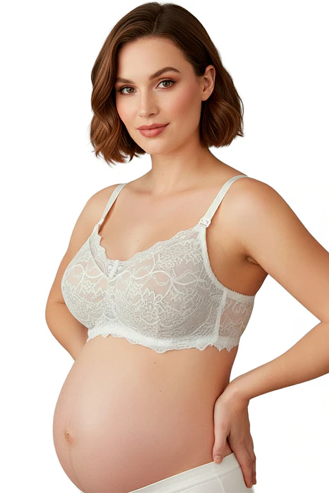 Sostén Maternal Julietta, Broche Lactancia, Encaje, BlancoBeige