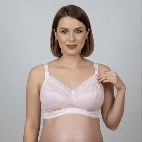 Sostén Maternal Julietta, Broche Lactancia, Encaje, RosadoBlanco