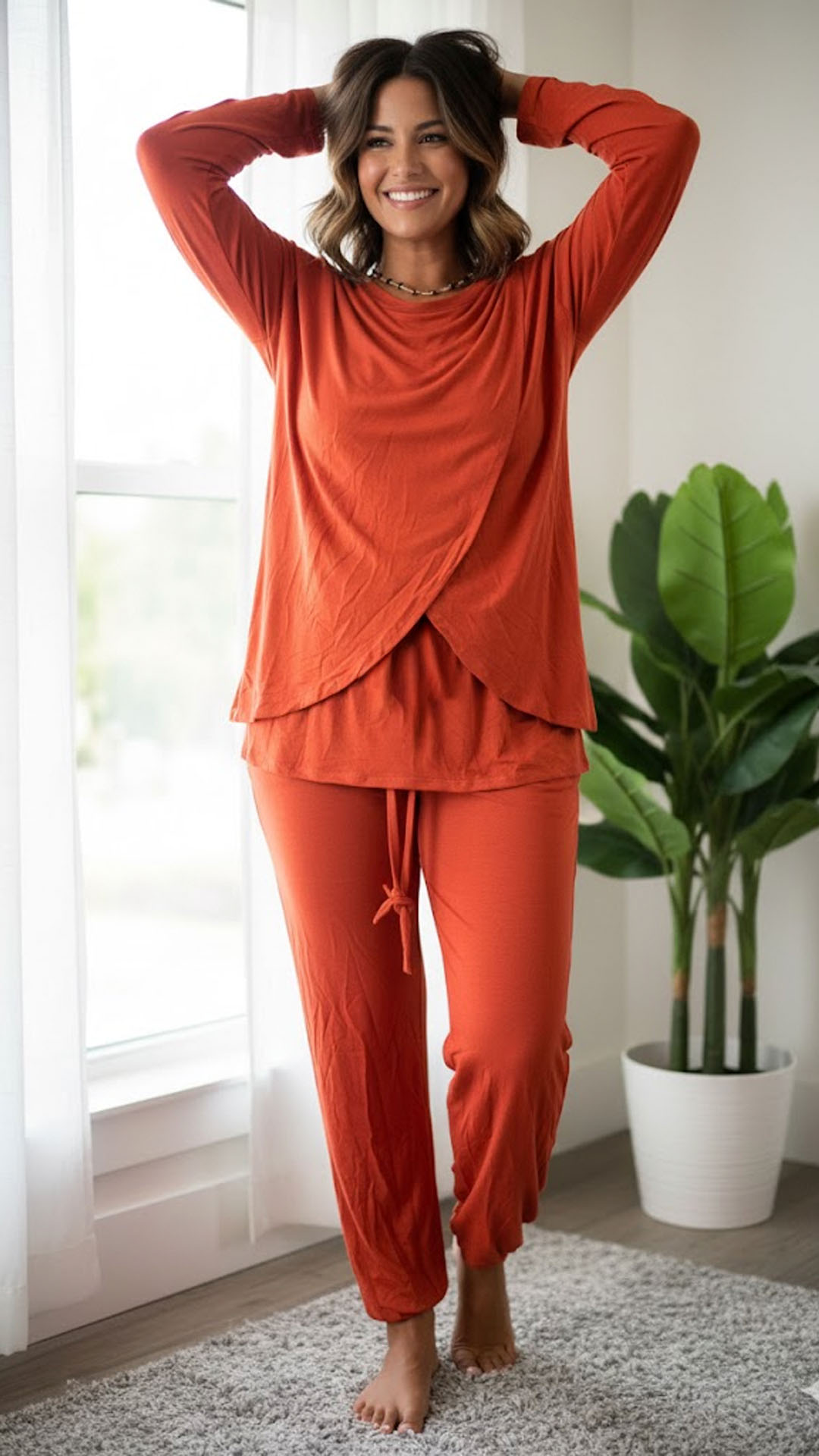 Buzo Maternal Algodon Aperturas Laterales Lactancia, Ladrillo 1