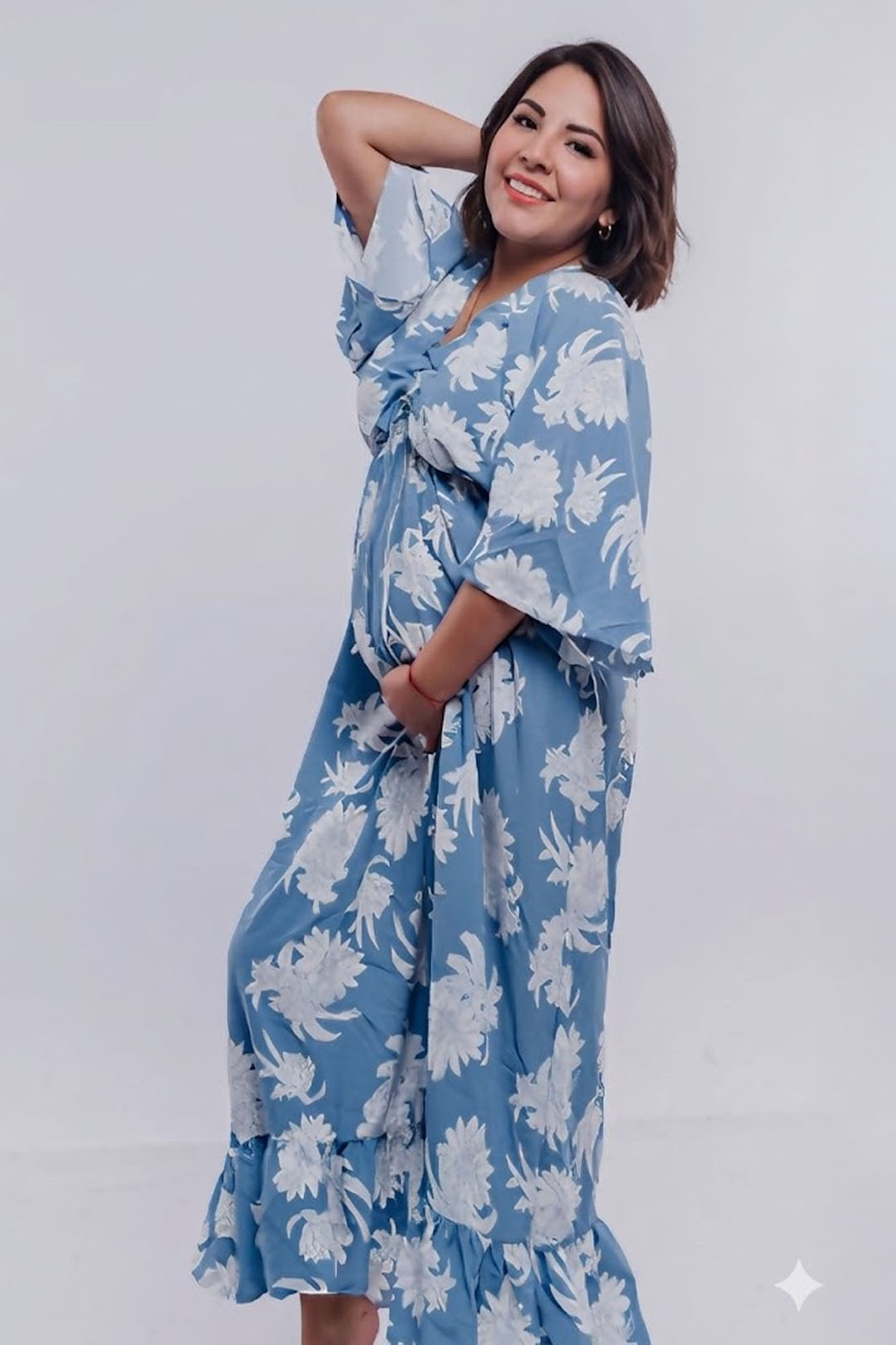 Vestido Maternal Serie Victoria | Lactancia y Estilo | BCxy (Celeste Floreado) 1