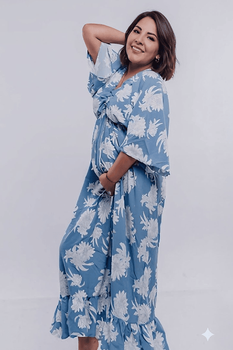 Vestido Maternal Serie Victoria | Lactancia y Estilo | BCxy (Celeste Floreado)