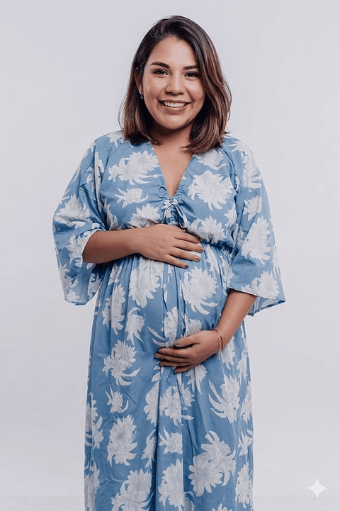 Vestido Maternal Serie Victoria | Lactancia y Estilo | BCxy (Celeste Floreado)