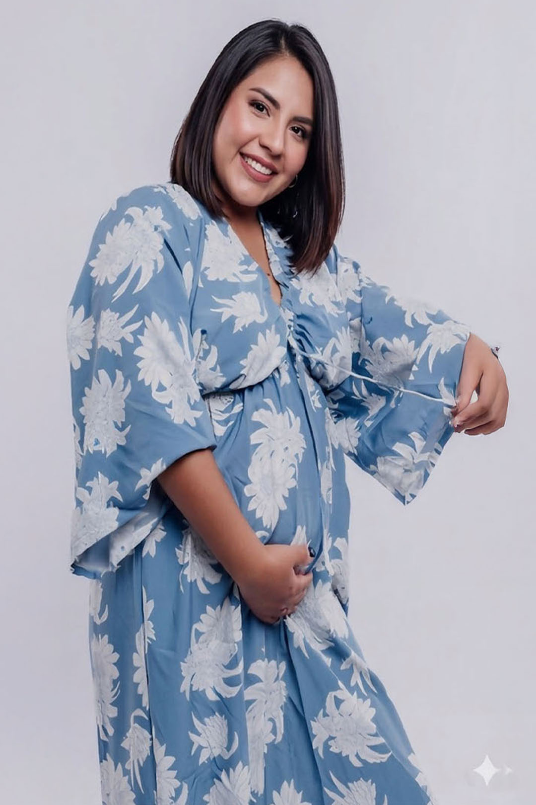 Vestido Maternal Serie Victoria | Lactancia y Estilo | BCxy (Celeste Floreado) 4