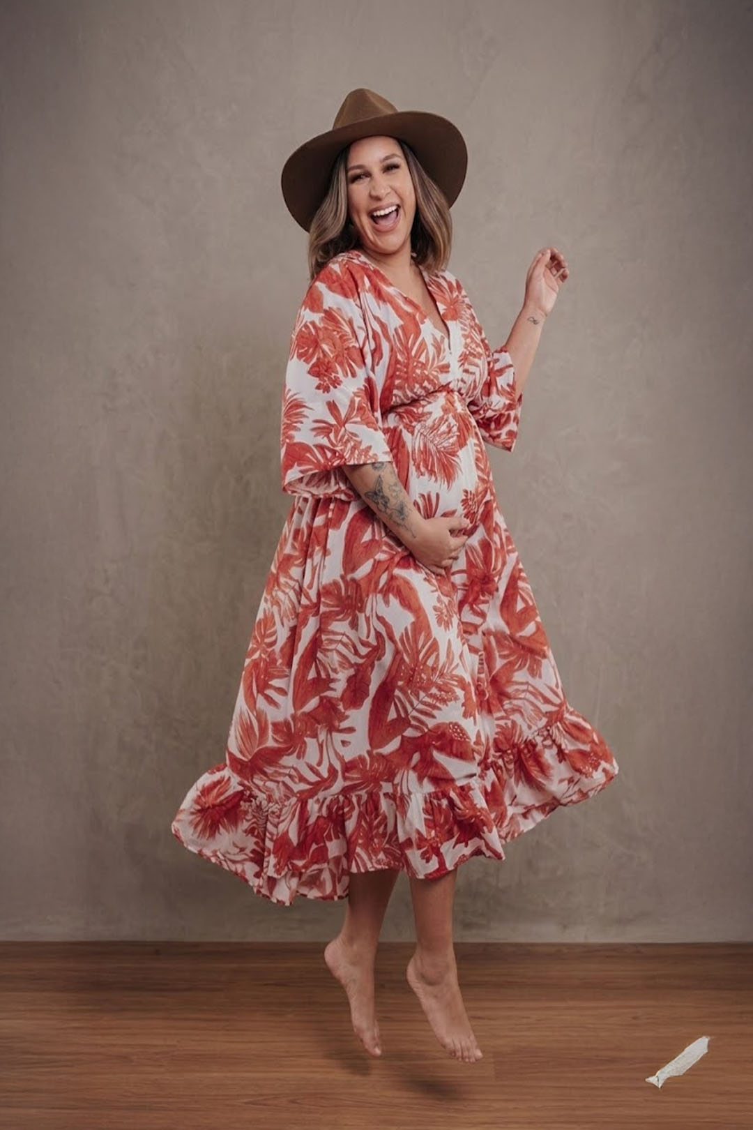 Vestido Maternal Serie Victoria | Lactancia y Estilo | BCxy (Naranja Floreado) 2