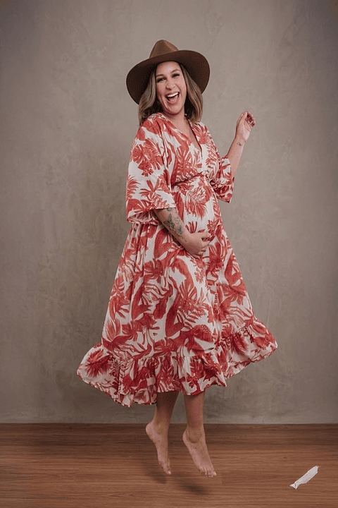 Vestido Maternal Serie Victoria | Lactancia y Estilo | BCxy (Naranja Floreado)