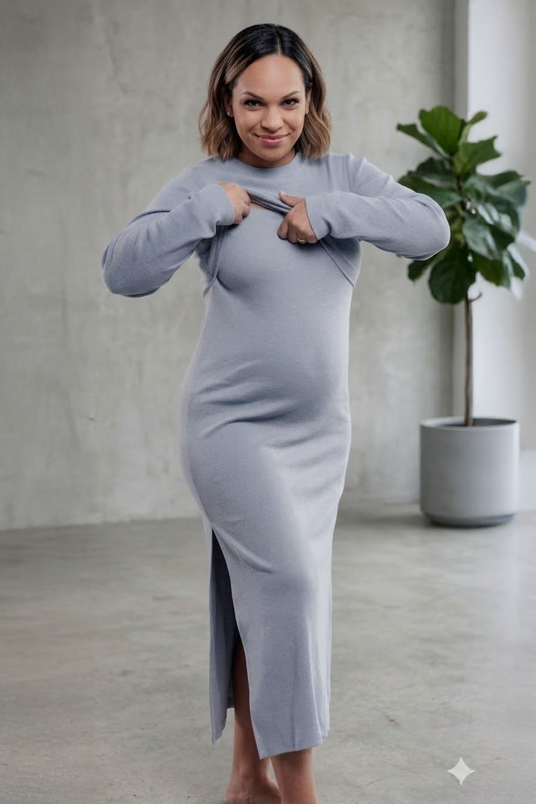 Vestido Maternal Valencia, Con Sistema Lactancia, Gris 3