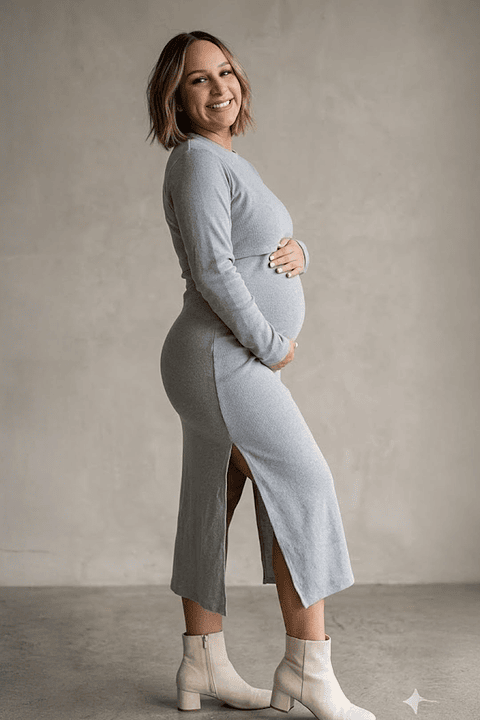 Vestido Maternal Valencia, Con Sistema Lactancia, Gris