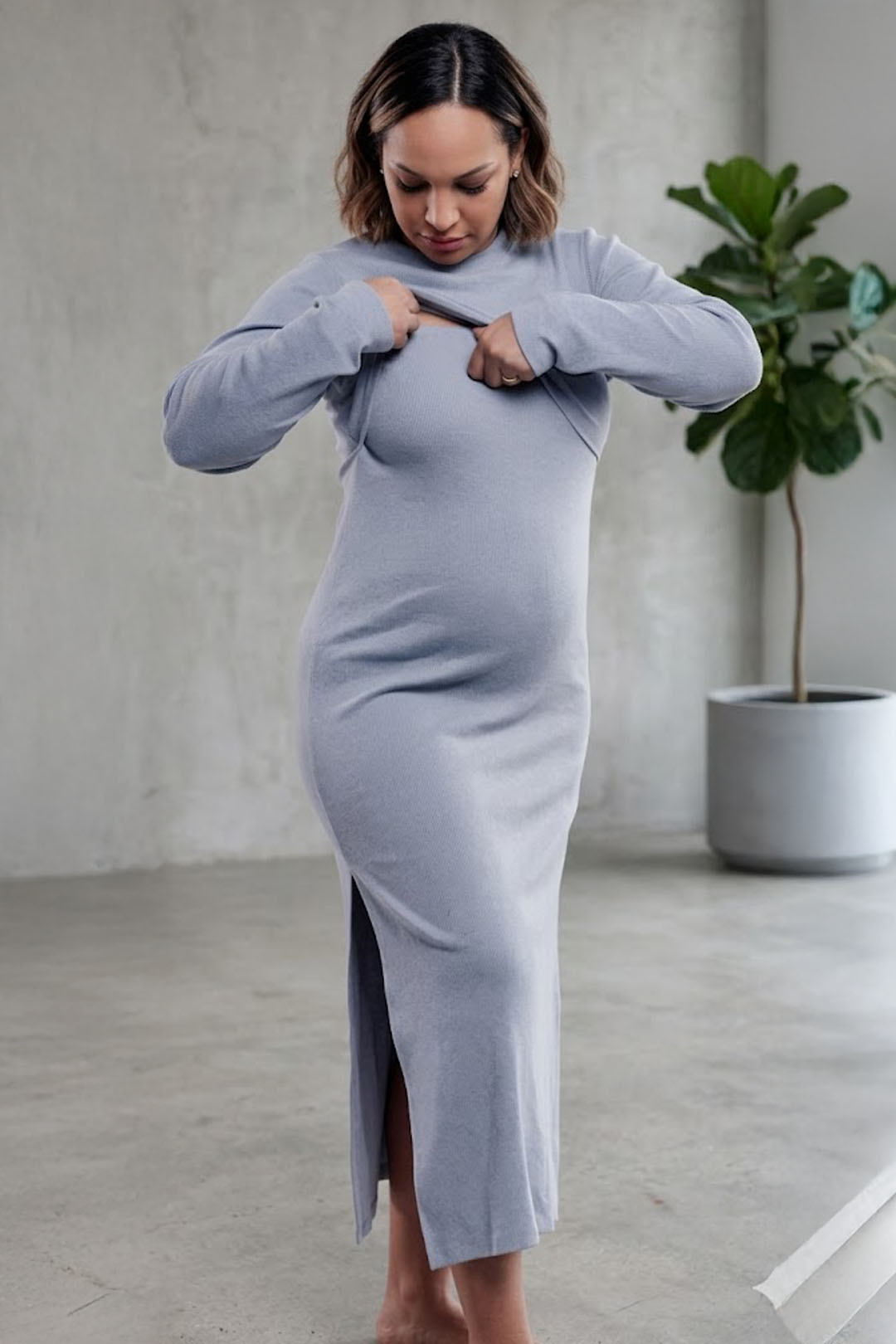 Vestido Maternal Valencia, Con Sistema Lactancia, Gris 4