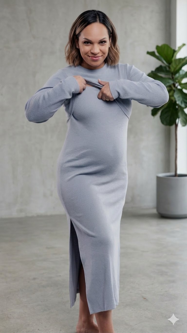 Vestido Maternal Valencia, Con Sistema Lactancia, Gris 15